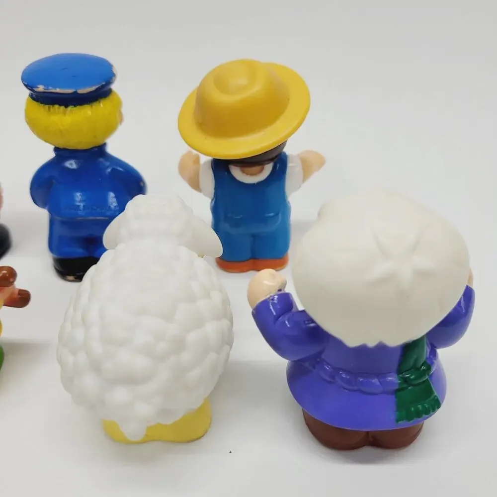 Vintage Fisher Price Little People Figures Lot of 7 All Rubber Farmer Sheep Girl